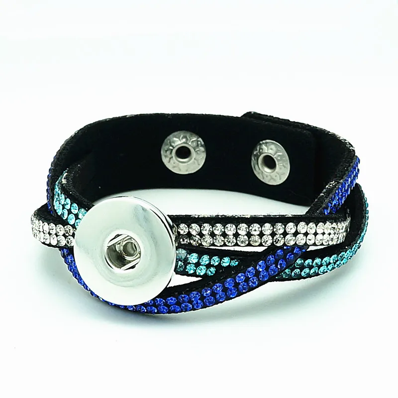 New Fashion 3 layers Crossed Rhinestone velvet Leather snap bracelet 21cm fit 18MM snap buttons jewelry SE0193 wholesale