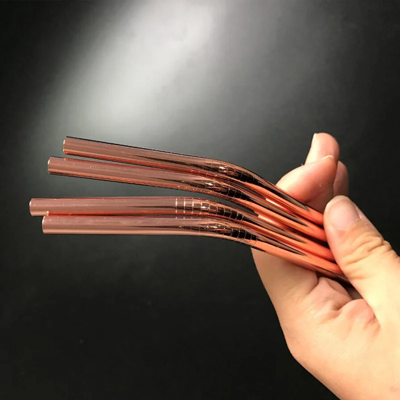 WOWSHINE Wholesale High Quality 50pcs/lot Shiny Rose Gold Color Stainless Steel Drinking Straws 6x267mm