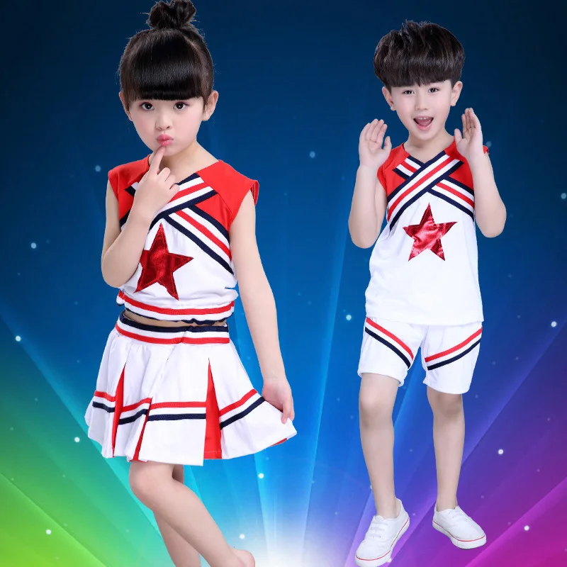 

Children Girl Cheerleaders Costume Boy Aerobics Competition Dance Clothing Suit Girl Ballroom Dance Dresses School Uniform 89