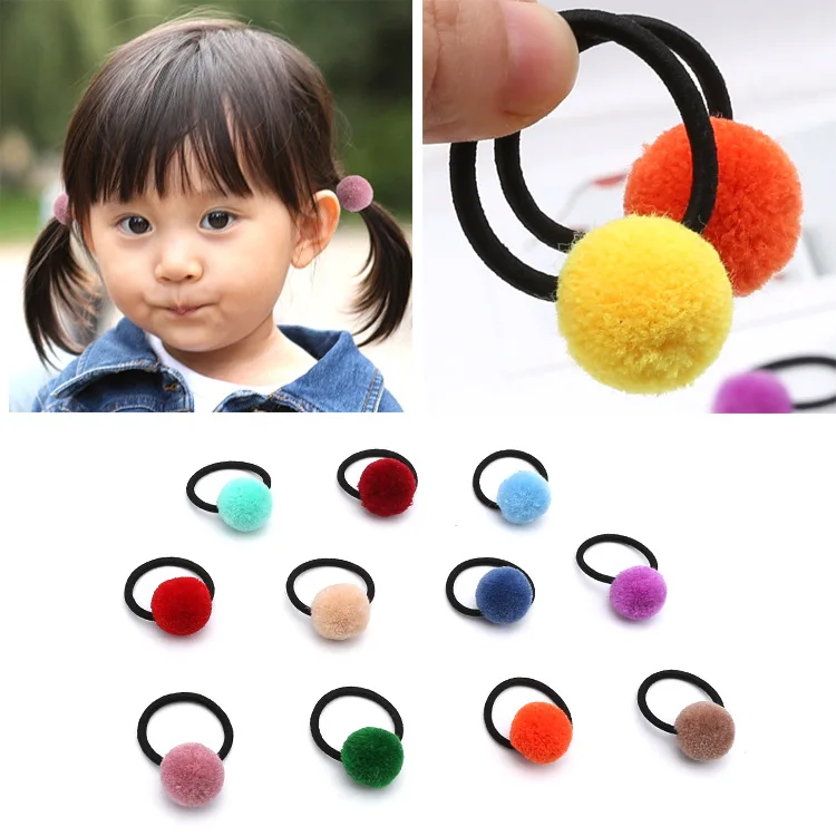 10pcs Baby Hair Accessories Cute Solid Color Hairball Girls Elastic Hair Bands Headwear Babys Rubber Bands Children Hair Rope