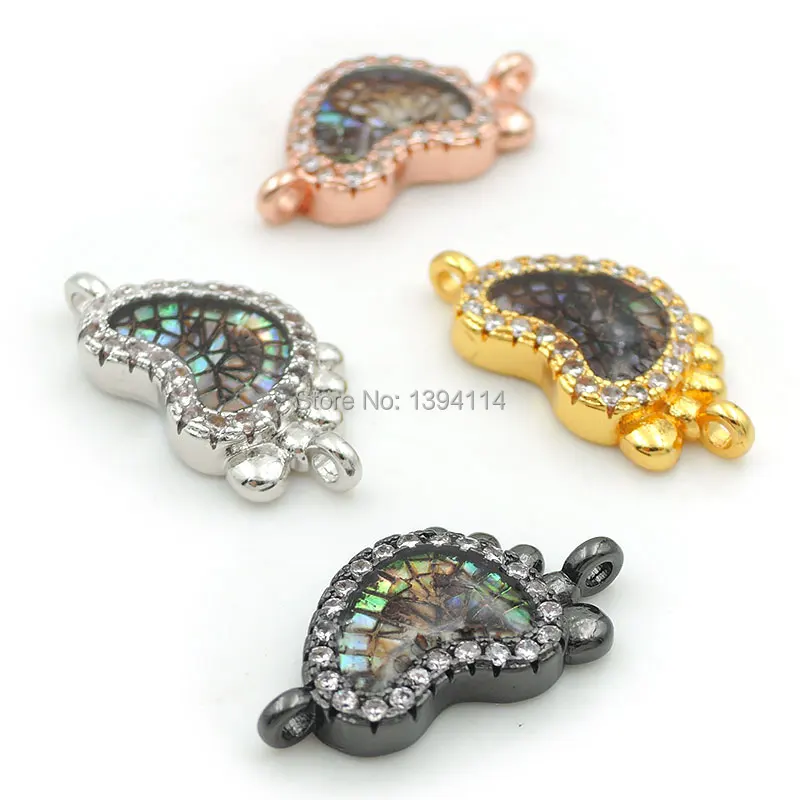 

18*10*3mm Micro Pave Clear CZ Gridding Abalone Shell Feet Connector Fit For Women As DIY Bracelets Accessory