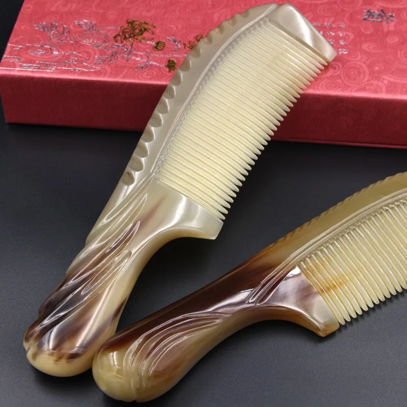 Hairbrush Combs For Women Natural Anti Static White Buffalo Horn Comb Hair Care Prevent Loss Massage Brush Straight Gift Sale