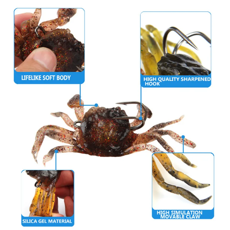 Proleurre 1Pcs Artificial Crab Lure Bait 3D Simulation Multicolour Soft Fish Bait With Hook Fishing Lures For Winter Fishing