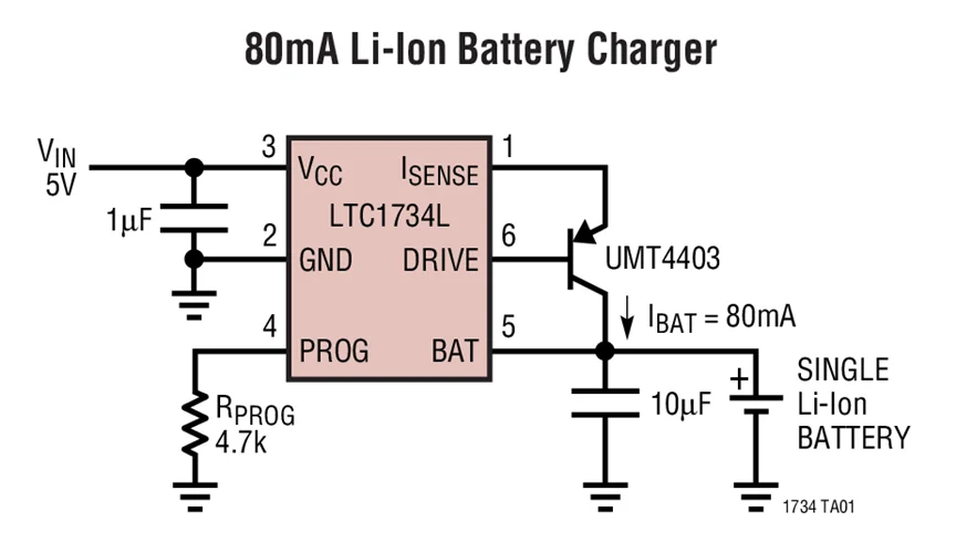 LTC1734LES6-4.2 LTC1734 - เครื่องชาร์จแบตเตอรี่ลิเธียมไอออนเชิงเส้นใน ThinSOT