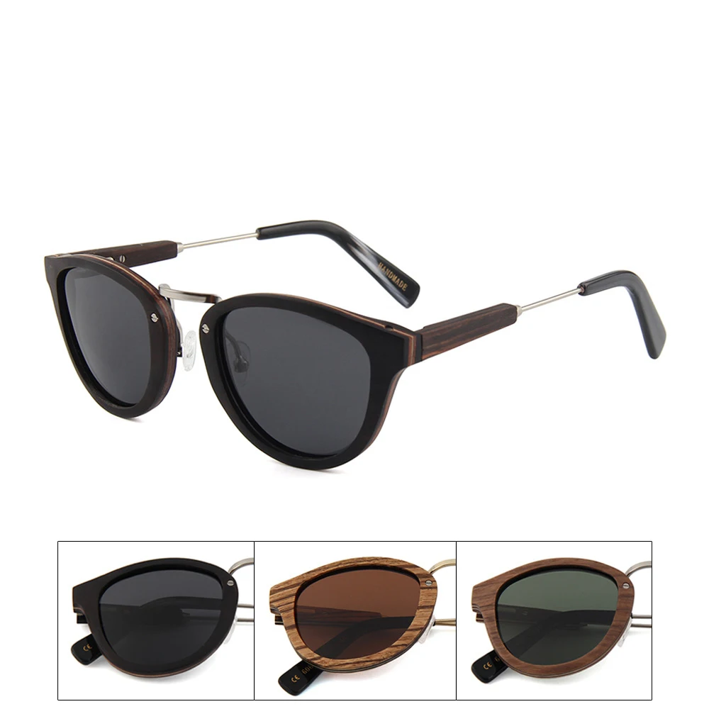 

Ebony Wood Sunglasses 100% Polarized Shades Men Women UV400 Walnut Female Vintage Glasses Female