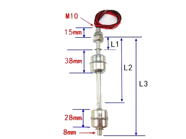 Length 100MM Double Floating Ball Stainless Steel Level Automatic Control Switch  Sensor