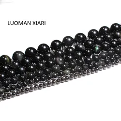 Wholesale Top Grade Natural Black Obsidian Stone Beads For Jewelry Making DIY Bracelet Necklace 6/8/10/12 /14/16 mm Strand 15''