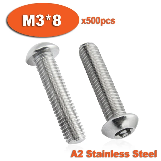 500pcs ISO7380 M3 x 8 A2 Stainless Steel Torx Button Head Tamper Proof Security Screw Screws