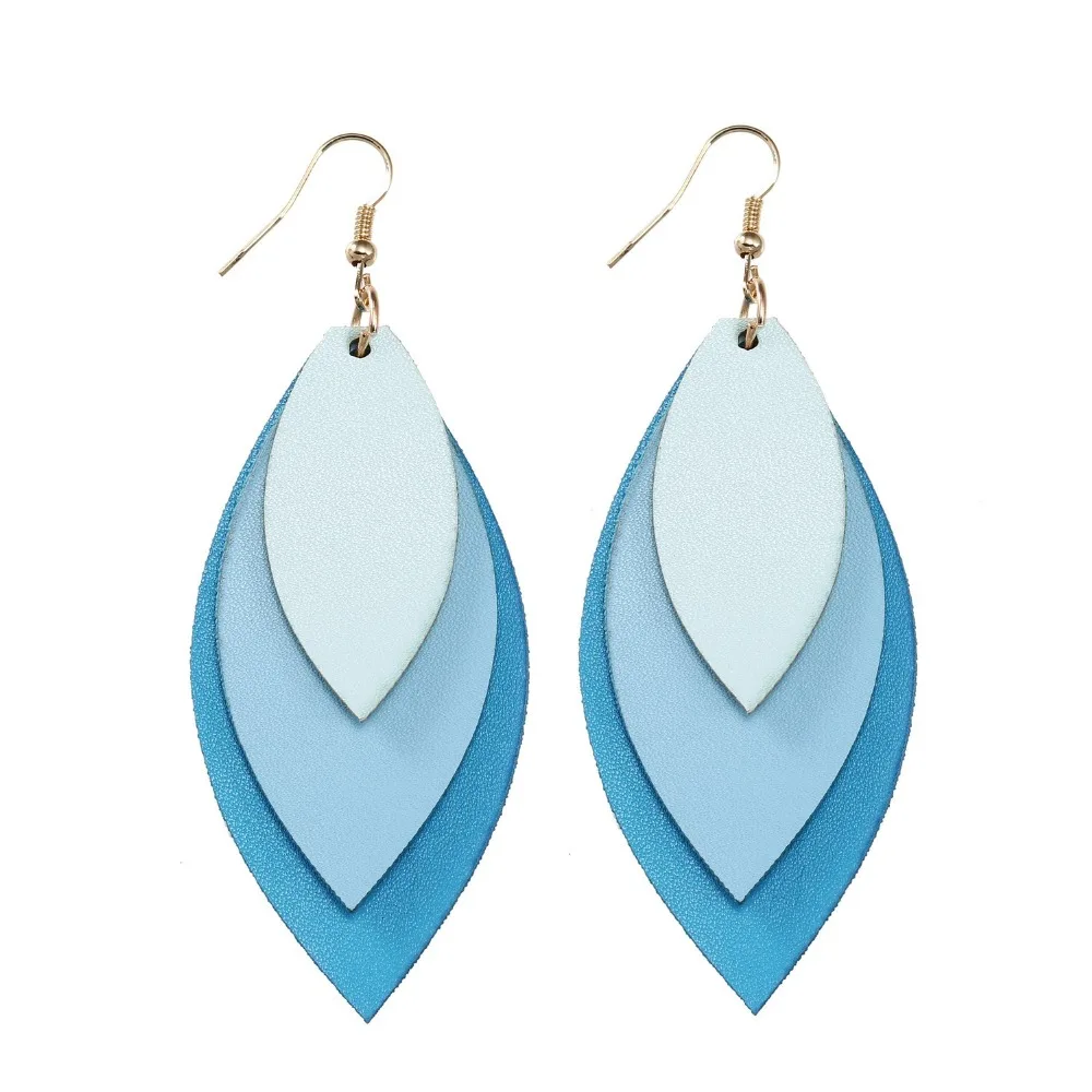 New Handmade Leather Teardrop Earrings Three Layers Long Bohemia Pendant Drop Dangle Earring for Women pendientes mujer