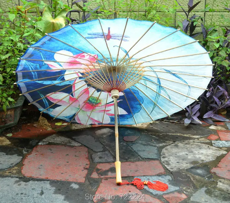 Dia 84cm Chinese Handmade Craft Oil Paper Umbrella Lotus Picture Waterproof Cosplay Drama Props Dance Collection Gift Umbrella