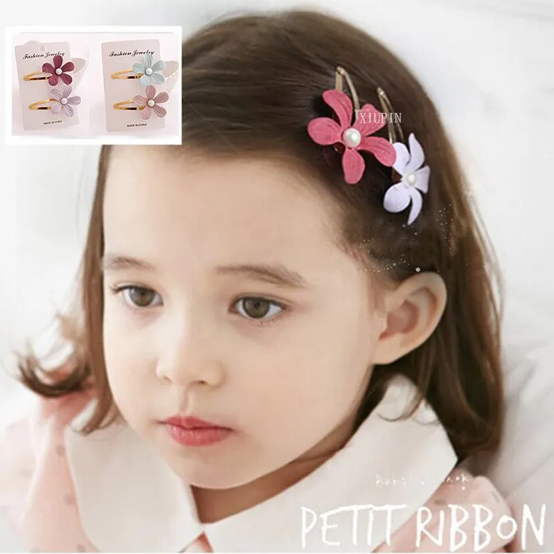 2 pieces  Kids Hair Clip Barrettes Solid Rose Flower Children Hair Accessories Infant Hairpins Baby Hair Clips Headwear