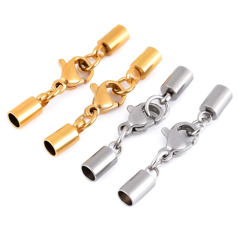 

5pcs/lot Stainless Steel Lobster Clasp Leather Crimp End Caps Tip Clasps Connection Gold/steel for DIY Bracelet Making Wholesale