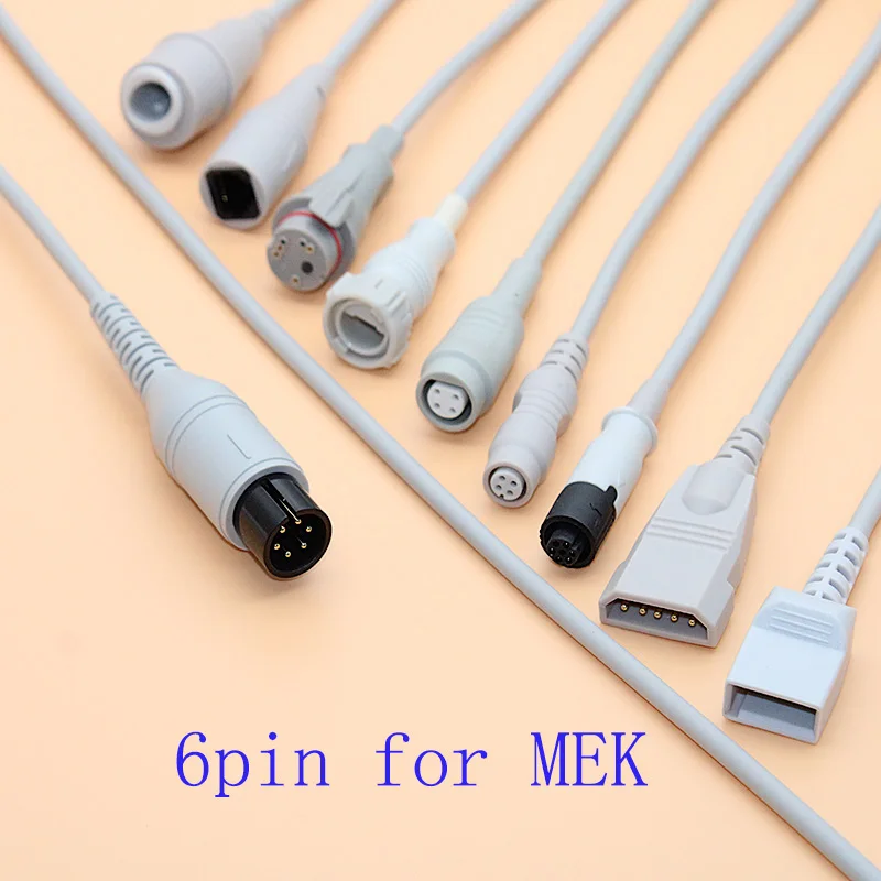 Compatible MEK 6pin to Argon/Medex/HP/Edward/BD/Abbott/PVB/Utah IBP sensor adapter trunk cable for pressure transducer.