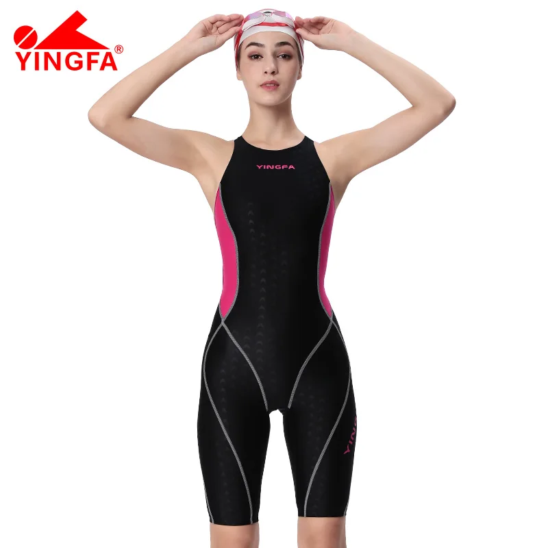 Yingfa Professional Competition Swimsuit Women One Piece Training  Racing Sharkskin Knee Swimwear Girls Bating Suits