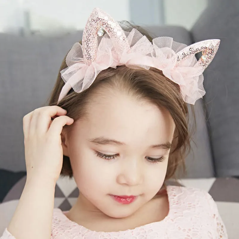 Princess cat ears veil tiara girls kids hairband hair head hoop band accessories for children hair ornaments party performance