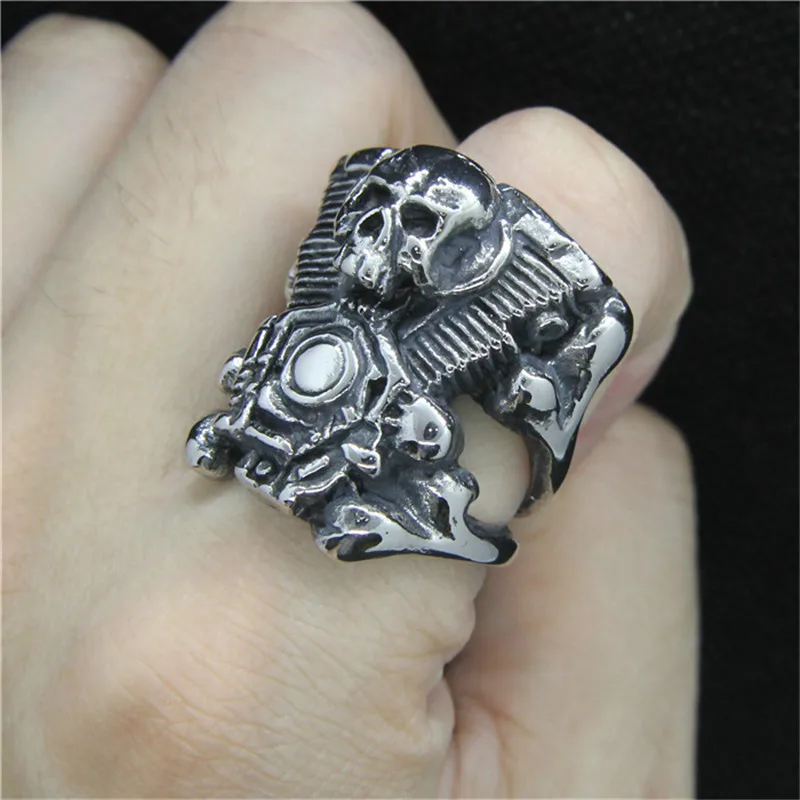 Size 7-14 New Design Motor Engine Ring 316L Stainless Steel Fashion Jewelry Biker Style Skeleton Ring