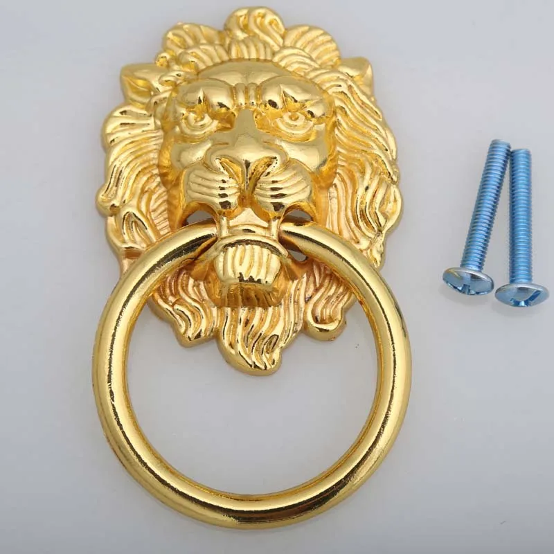 Vintage style gold Lionhead handle knob gold drawer cabinet pull handle large meatball dresser handles Drop rings knob 90mm 68mm