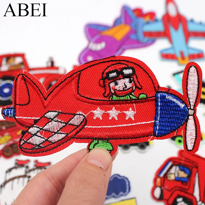 Mix Vehicle Patches Embroidered Cartoon Airplane Train Car Truck Boats Sewing Appliques DIY Children Clothes Stickers