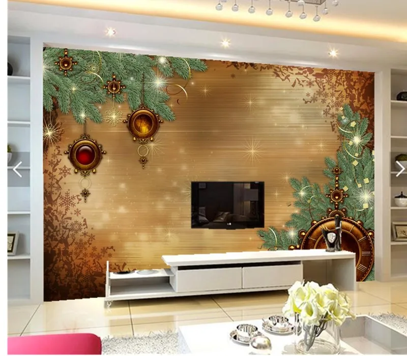 Custom 3D murals,Holidays Christmas Clock Branches papel de parede,hotel coffee shop living room sofa TV wall bedroom wallpaper