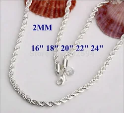 16-24INCHES silver color 2MM chain cute Rope Necklace Free shipping Beautiful fashion Elegant women men Can for pendant N226