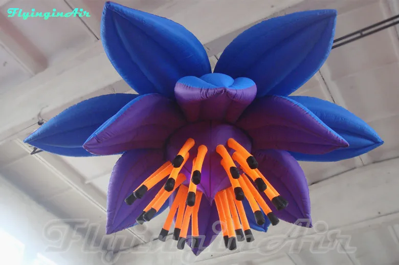 2m/3m Blue Inflatable Flower Hanging Inflated Flower Balloon With LED Light for Club/Bar/Party Decoration