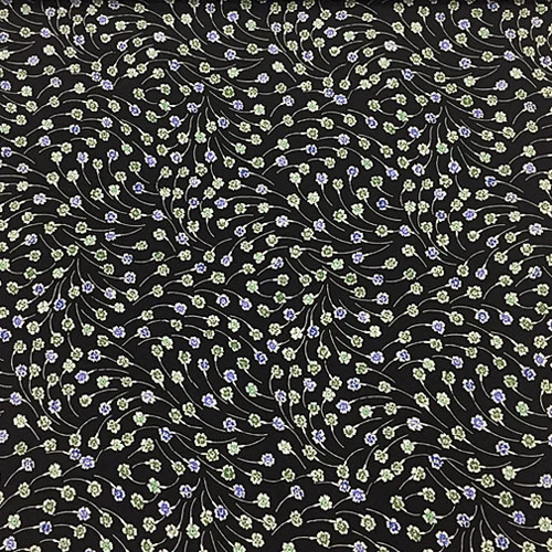 Silk crepe de chine silk fabric mini green blue floral on black bottom,SCDC1012