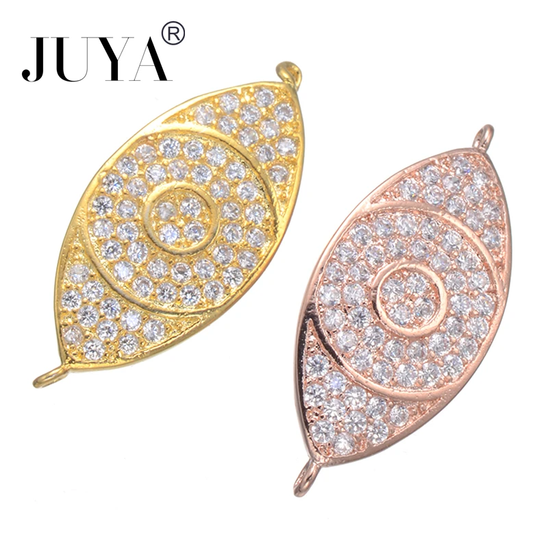 

JUYA Micro Pave Zircon Rhinestone Charms Jewelry Making Supplies Copper Metal Evil Eye Leaves Connector Pendants Diy Accessories