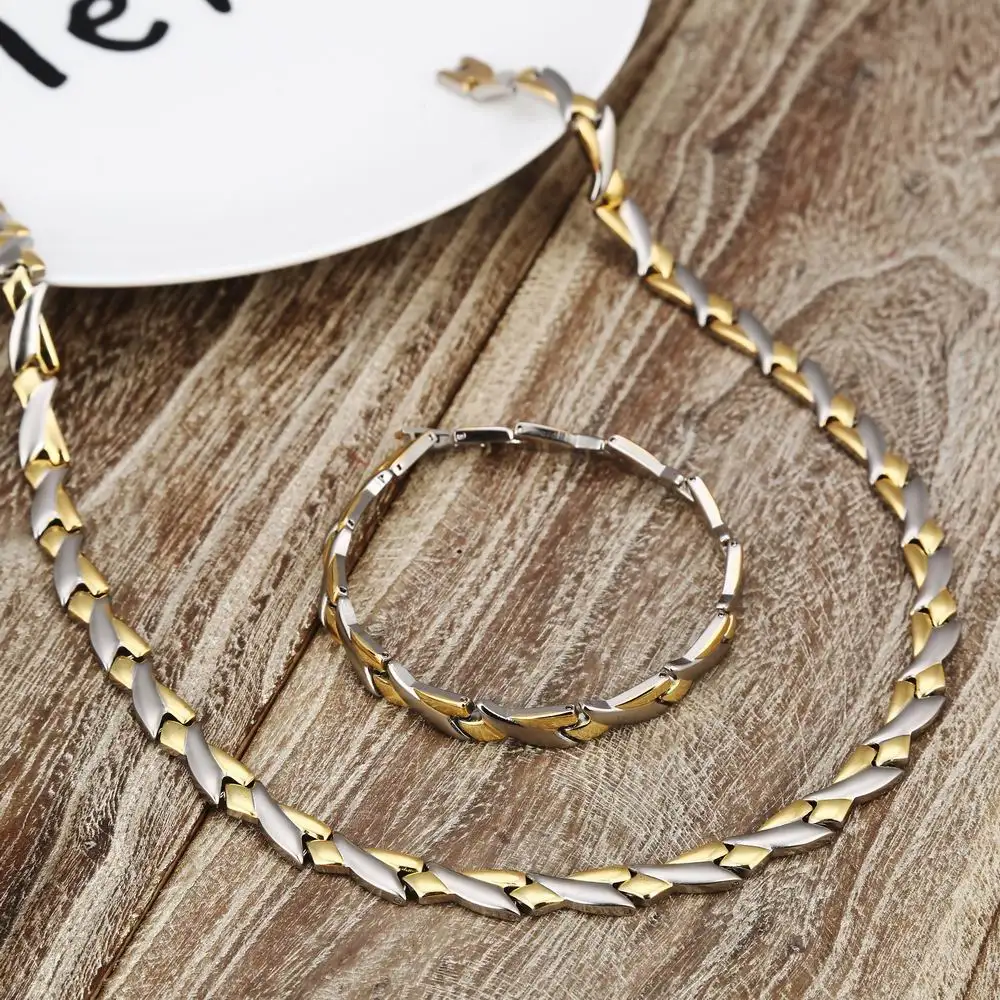 Personality Chunky Chain Stainless Steel Jewelry Sets For Women Male Chain Bracelet Necklace Sets