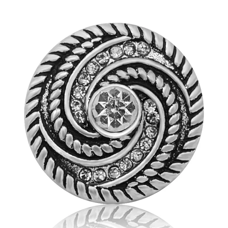 KZ3197 New Beauty elegant Rotate pattern rhinestone Metal 18mm snap buttons for DIY snap jewelry charm fittings wholesale