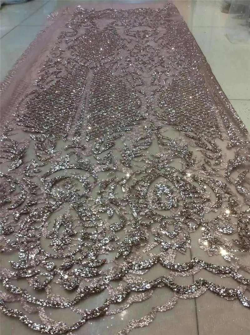 Nice Rose gold Printed glued glitter net Lace Fabric H-181078 Glued Glitter tulle fabric for beautiful dress or party dress