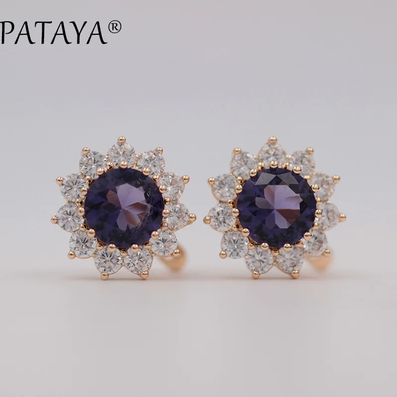 PATAYA Sunlight Big Drop Earrings 585 Rose Gold Color Green Round Natural Cubic Zirconia Earrings Luxurious Jewelry Earrings