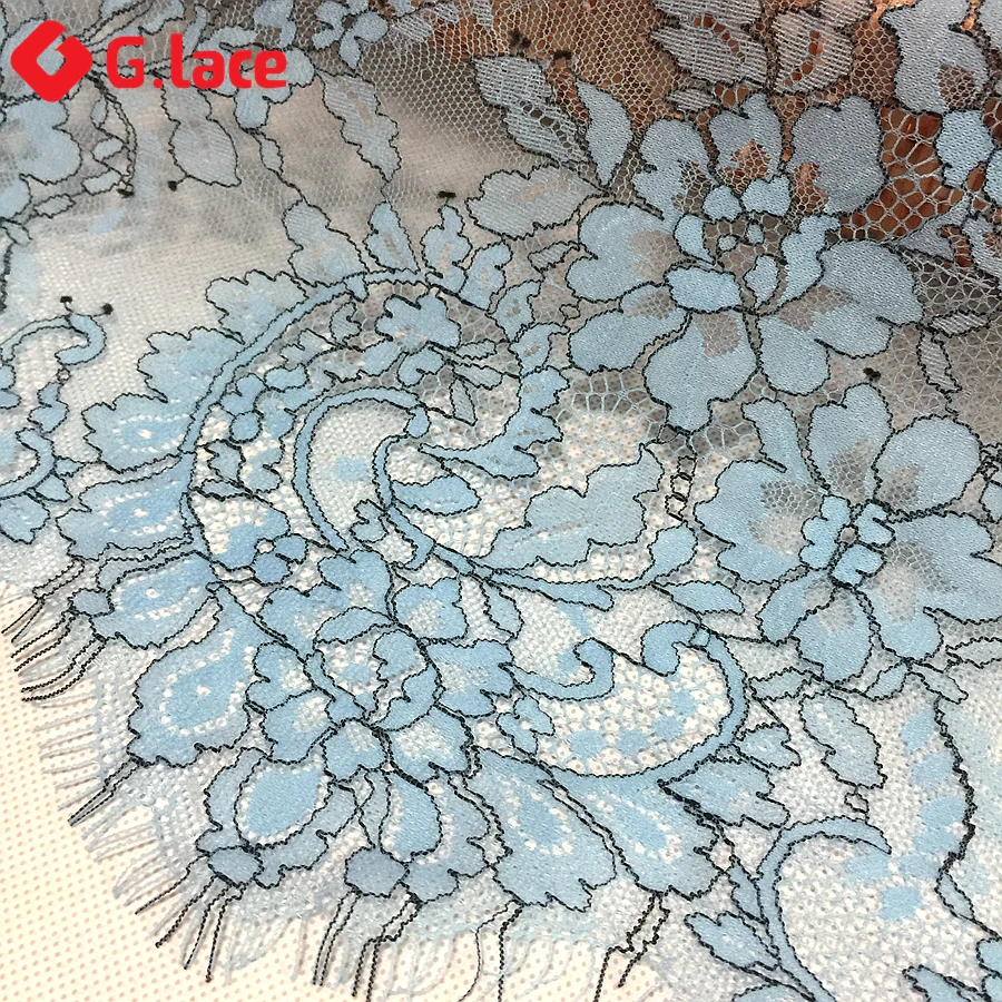 GLace3M/lot Eyelash LACE Blue lace fabric for wedding derss decoarion clothing fabric House accessory GLJ001