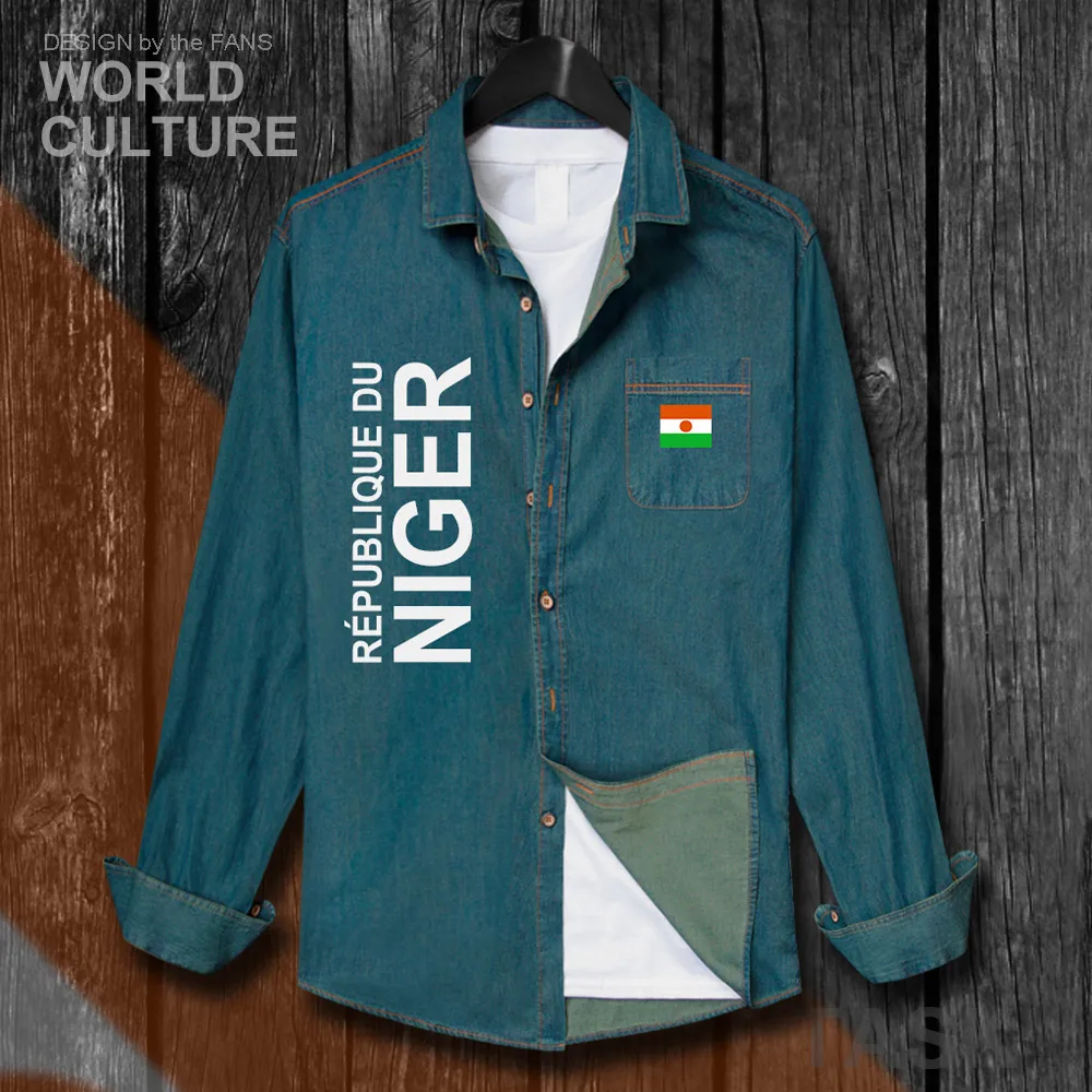 Niger Nigerien NE NER Men Flags Clothes Spring Autumn Cotton Long Sleeve Cowboy Casual Coat Fashion Turn-down Collar Jeans Shirt