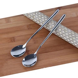 22cm 8.7'' Round Spoon Stainless steel Korean spoons Long Hollow Handle Soup Scoop Kitchen Cutlery Dinnerware set 2pc/6ps/10pcs