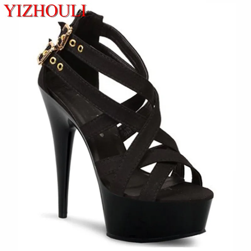 New style fashionable sexy sandals, black cross buckle sexy shoes, 15 cm high heel sandals