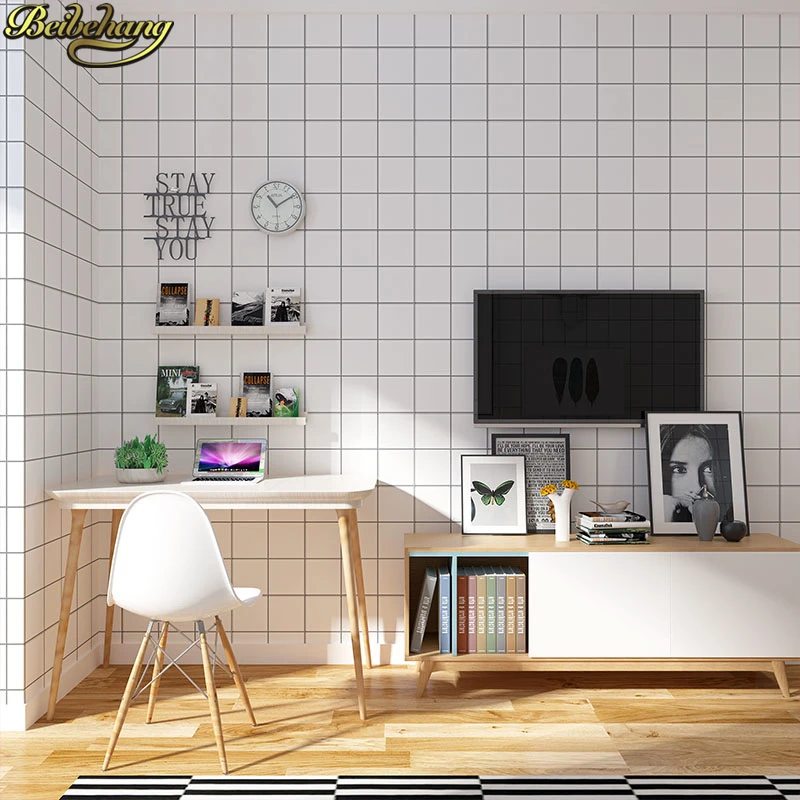 

beibehang 60X300cm Modern Nordic square grid self adhesive wallpaper roll Tv Background Covering 3D wallpapers for living room