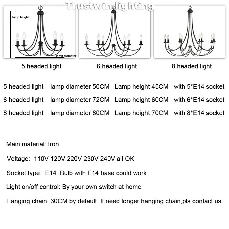 country simple candle iron chandelier light lamp LED droplight arcuate modern iron LED chandelier for dinning