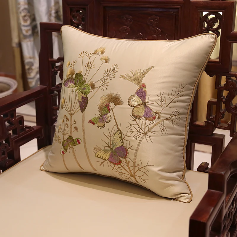 Butterfly Pillows Chinese Cushion Case Satin Embroidery Decorative Pillow Cover For Sofa Living Room Chair Home Decorations