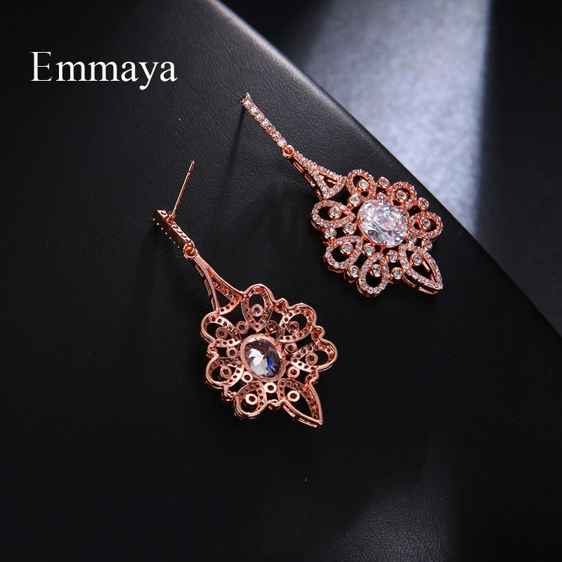EMMAYA Luxury Dazzling Big Cubic Zircon Drop Earrings for Bridal Fashion Sliver Color Crystal Wedding Jewelry