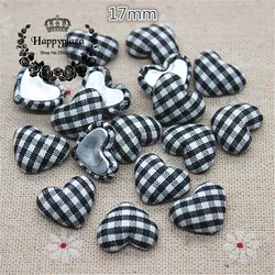 50 pz 17mm Nero + Bianco Reticolo Tessuto Ricoperto Bottoni Cuore Casa Giardino Flatback Cabochon Mestieri Scrapbooking FAI DA TE