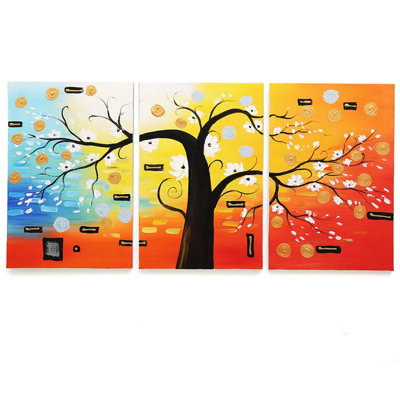 

Unframed 3Panel 100% Handmade Abstract White Floral MoneyTree Colorful Oil Painting on Canvas Artwork Picture Home Cuadros Decor