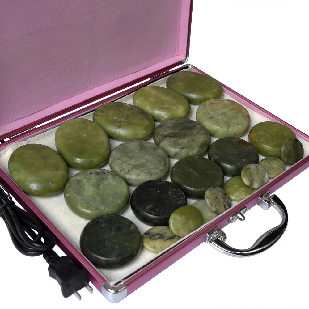 New tontin 22pcs/set green jade body massage hot stone face back massage plate salon SPA with heater box