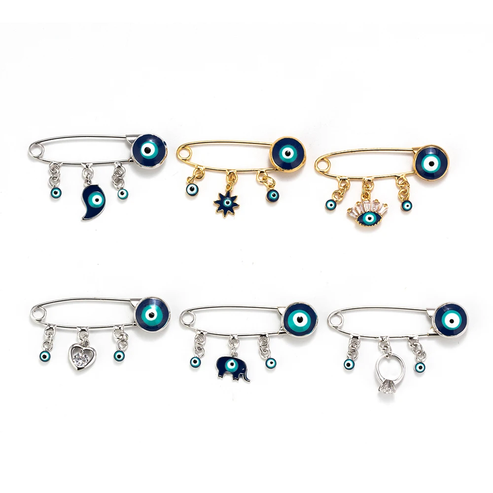 MEIBEADS Ethnic Style Blue Evil Eye Brooch & Pin For Women Men Fashion Gold Color Heart Elephant Charm Animal Brooches Jewelry