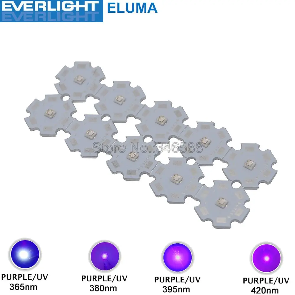 

10pcs 3W 365nm 380nm 395nm 420nm UV Ultraviolet 3535 Everlight Eluma High Power LED Light Emitter Diode on 8/12/14/16/20mm PCB