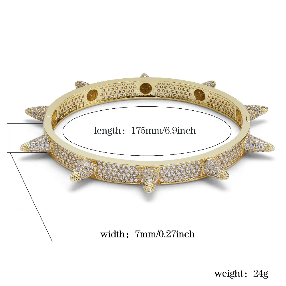 TOPGRILLZ Spikes Rivet Stud Mens Charm Bracelets Bangle Iced Out Gold Silver Color Bracelets Hip Hop/Punk Gothic Bling Jewelry