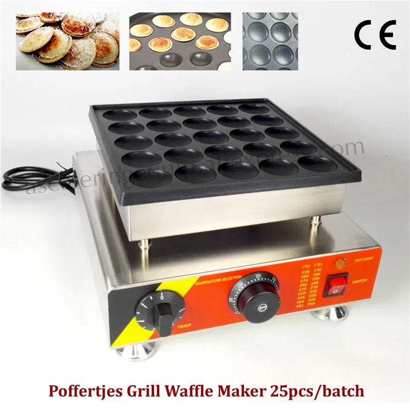 Poffertjes Machine Stainless Steel Small Pancake Machine with Non-stick Pan Poffertjes Grill Waffle Maker 25 pcs Moulds