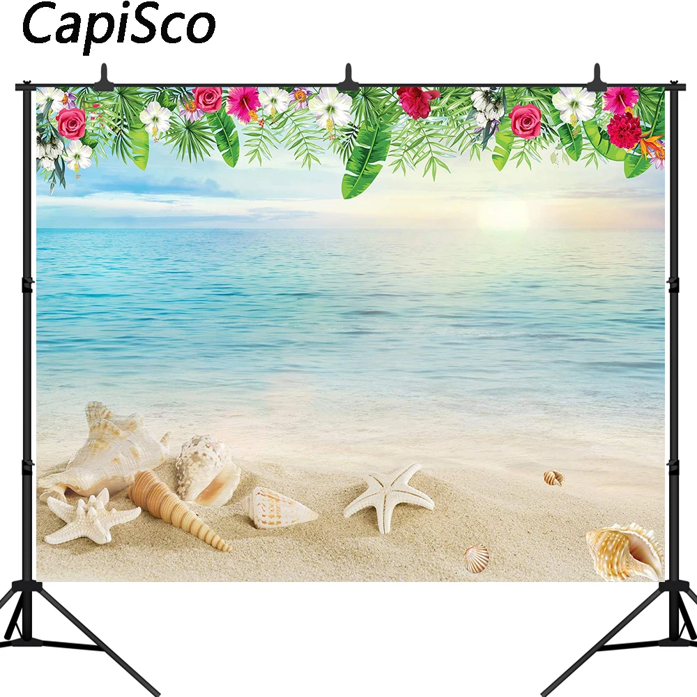 

Capisco Tropical Sea Beach Starfish Shell Sand Flower Pattern Party Photo Backgrounds Photography Backdrops For Studio Shoot