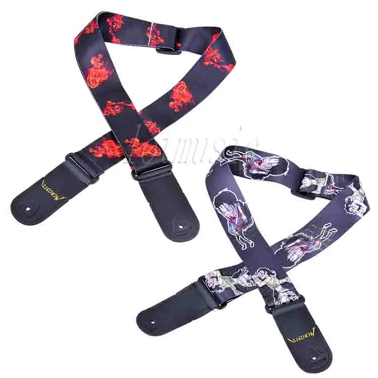 2Pcs Flame Monkey Riding Pattern+Cool Michael Jackson Pattern Straps  For Guitar and Bass Replacement