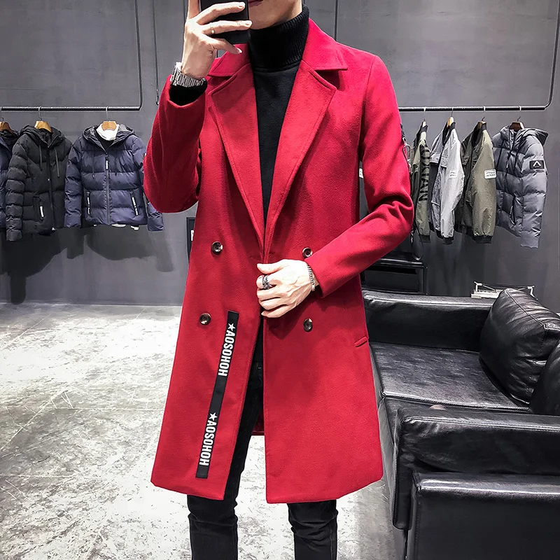 Red Coats Man Vintage Long Trench Coats For Mens Blue British Style Long Jacket Mens Coats Elegant Gentleman Grey Khaki Black