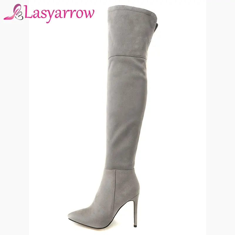 

Lasyarrow Thigh High Stiletto Boots High Heel Zipper Long Botas Feminina Women's Sexy Slim Over the Knee Knight Boots Size 32-46